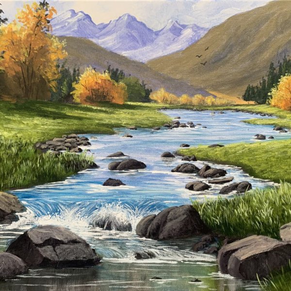 Autumn River Landscape in Acrylic