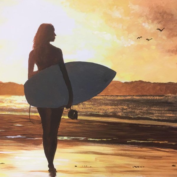 How to Paint a Surfer at Sunset in Acrylic