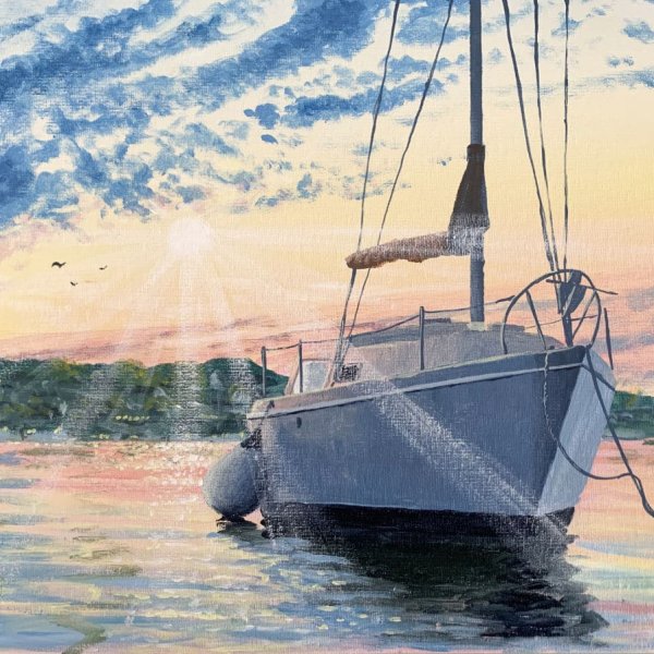 Paint a Boat at Sunset in Acrylic