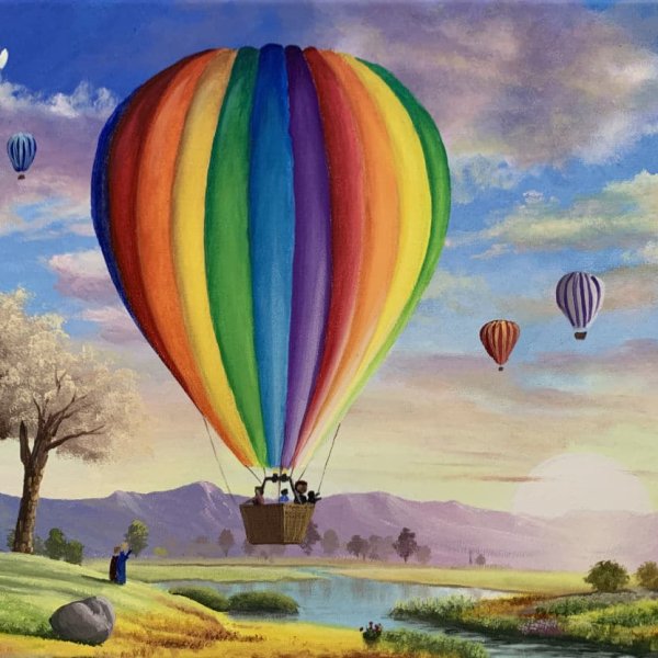 Paint a Hot Air Balloon at Sunrise